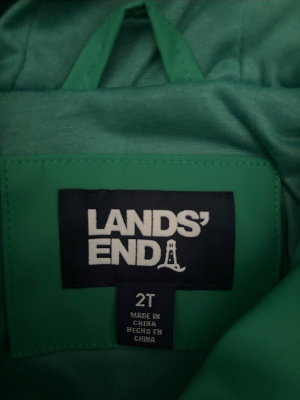 Lands End toddler boy rain coat Colorblock - Green/Blue/Cream size 2t - Picture 3 of 3